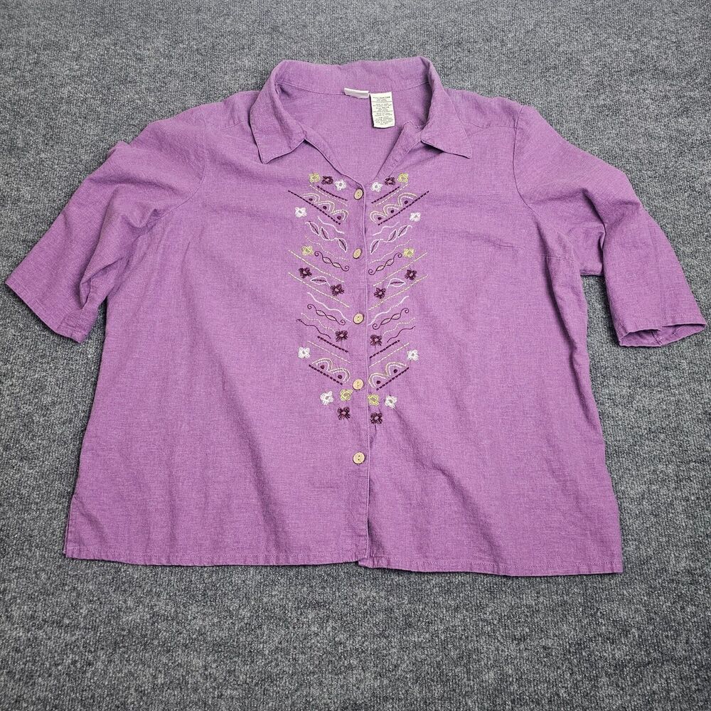 White Stag Blouse Button Up Shirt Womens Plus 26W/28W Purple Floral short Sleeve